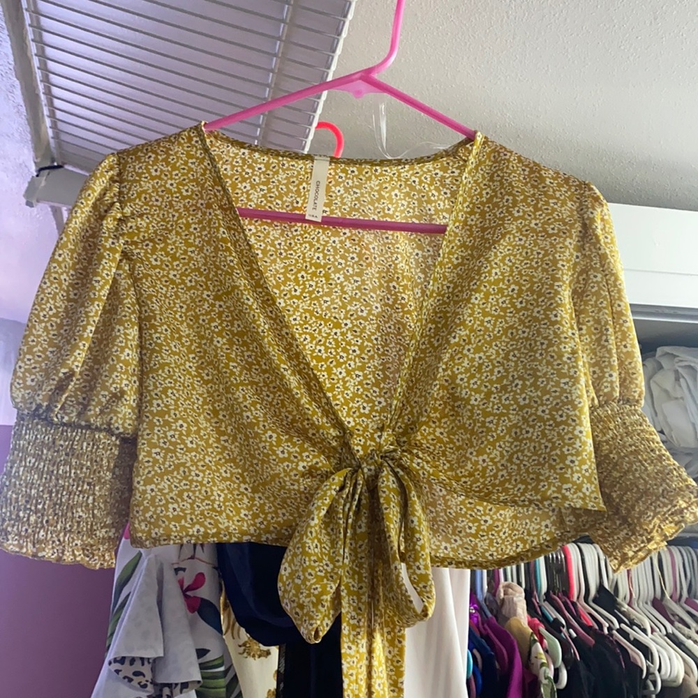 Yellow flower crop top